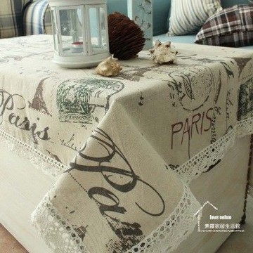 【協貿】棉麻田園埃菲爾鐵塔郵戳綠色餐桌布藝蓋巾