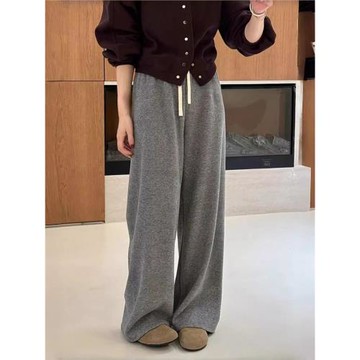 加絨灰色寬松直筒褲女冬2026新款大碼胖mm高腰顯瘦拖地運動衛褲子