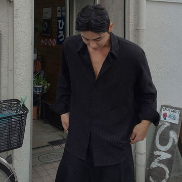 正韓極簡直條紋輕盈棉混紡寬版長袖襯衫 3色 YUPPIE 預購商品 0518