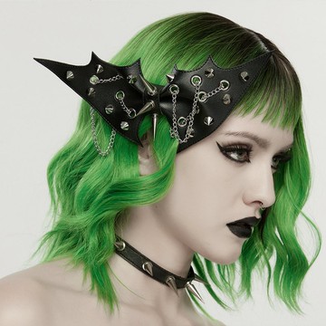 龐克蝙蝠魔咒皮革蝴蝶結髮夾 - 粉紅 / 黑