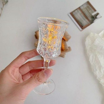 復古ins風喇叭浮一兩高腳杯簡約束腰開口洋酒紅酒杯香檳杯冷飲廠