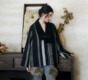 【海拔四千米的風】新中式復古藏風 條紋氆氌外套