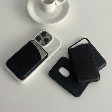 APIOU  黑色荔枝紋單層磁吸皮革卡夾 (支援Magsafe)