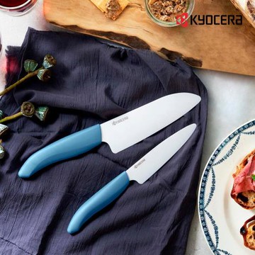 【日本京瓷 KYOCERA】 40周年紀念款陶瓷雙刀禮盒組11cm+14cm深藍(原廠總代理)