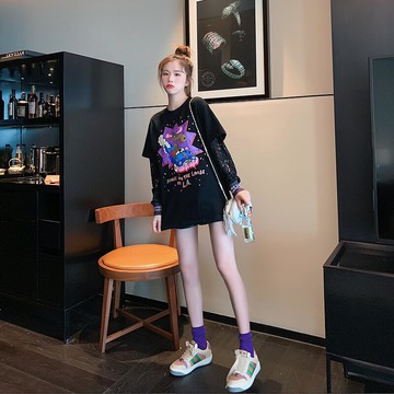 蕾絲拼接網紗長袖T恤女夏打底衫內搭中長款上衣ins潮新款春裝