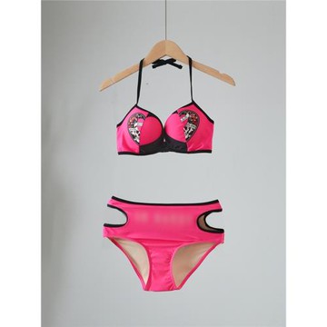 諾諾E站【EH】2024夏季新款 時尚印花性感分身泳衣女系帶文胸內褲