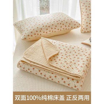 雙面純棉床蓋單件四季通用加厚夾棉絎縫全棉榻榻米高端床單三件套