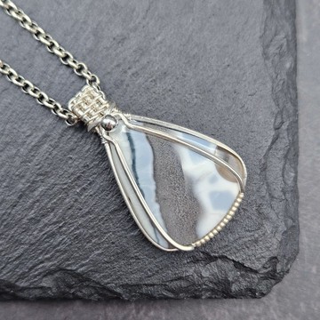 藍蛋白石 銀線吊墜 金屬繞線