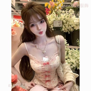 【春季純欲風】Glove 軟軟甜心 小眾設計 吊帶背心 甜妹上衣 碎花帶胸墊 吊帶 背心女 帶胸墊 小可愛 上衣女 內搭