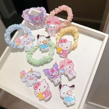 庫洛米發夾頭飾黑甜發卡kuromi兒童發飾可愛發夾皮筋發繩全套 z8095