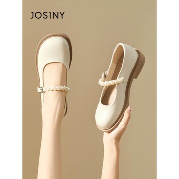 卓詩尼瑪麗珍小香風女鞋夏季2026新款白色小皮鞋平底單鞋旗袍鞋子