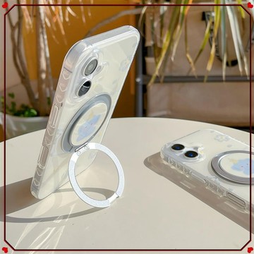 ✨iPhone保護殼✨簡約米白波點大象支點殼適用蘋果16promax手機殼15pro旋轉14潮13