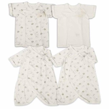 akachan honpo - 新生兒內衣4件組-米白色 (肚衣:50cm蝴蝶裝:50~60cm)