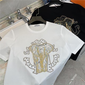 (免運)2025春夏新疆精梳彈力棉短袖大象燙鉆短袖T恤INS潮牌冰絲T恤男裝