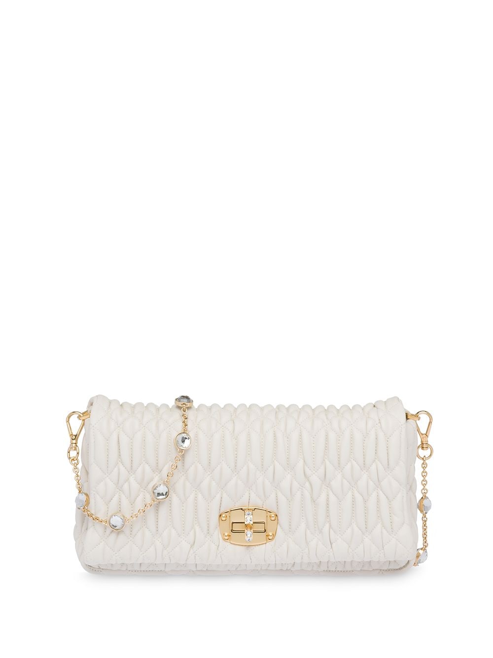 Miu Miu - Miu crystal matelassé shoulder bag - women - Nappa Leather/Synthetic Crystal/Satin - One Size - White