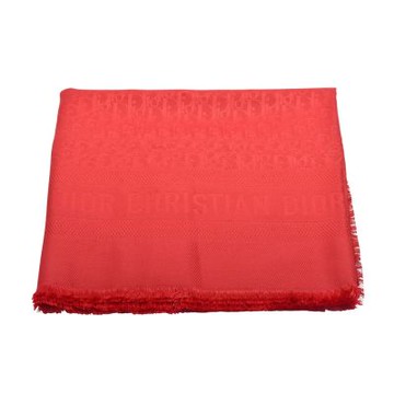 DIOR  經典的 Oblique提花織紋羊毛絲綢流蘇圍巾(紅色)