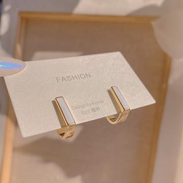 簡約方形白色滴油耳飾女輕奢小眾設計感耳環年新款潮氣質耳釘