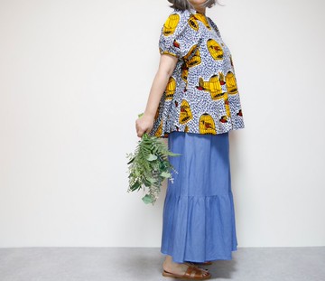 非洲印花 燈籠袖 襯衫