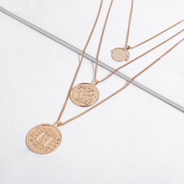 項鍊合金鎖骨鍊-三層金幣吊墜情人節母親節禮物女飾品73uz12【獨家進口】【米蘭精品】