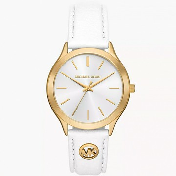 送禮首選★Michael Kors Slim Runway 白色皮革手錶 送禮推薦 MK7466  附提袋【全館滿額折價★APP下單點數4倍送】線上購買享_實體門市同步服務