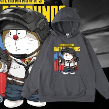 動漫機器貓聯名游戲吃雞潮牌小叮當周邊連帽秋冬加絨套頭衛衣寬松