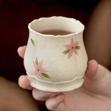 巖礦白櫻花蓮座杯陶瓷高檔茶杯主人杯個人專用中式喝茶杯子高級感