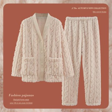 北極絨冬季珊瑚絨睡衣女秋冬款加厚加絨保暖法蘭絨家居服冬天套裝