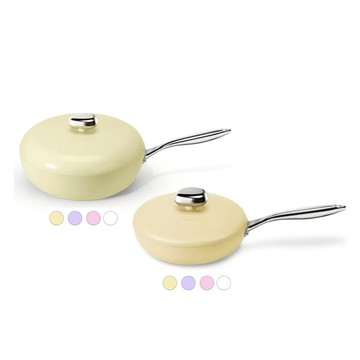 鵝卵石鑄鋁炒鍋32cm+煎鍋26cm 黃色組