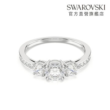 【施華洛世奇SWAROVSKI】Stilla Attract 戒指 圓形切割 白色 銀色調潤飾 官方直營