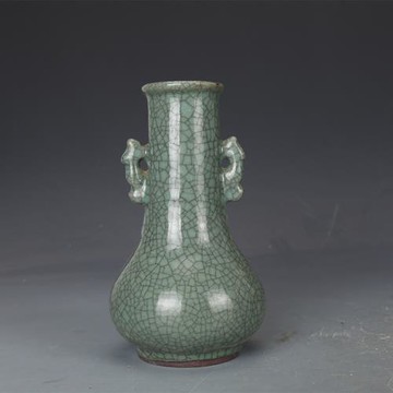 仿古瓷器宋官窯灰青釉雙耳瓶