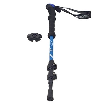 DIBOTE 迪伯特 外鎖式7075鋁合金登山杖 搭配刻度杖身 伸縮快速 EVA吸汗排汗握柄 人體工學手腕帶  藍色  62cm~130cm  1支