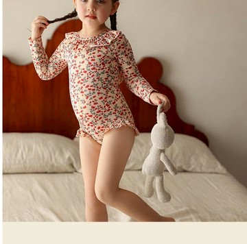 夏季新款碎花速乾泳裝 寶寶夏天可愛花邊小眾連身泳衣