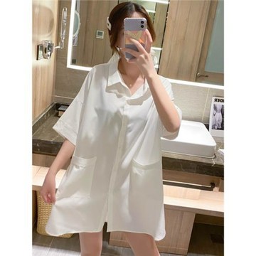 2023襯衫女春秋中長款疊穿內搭打底衫大碼設計感小眾休閑白襯衣女