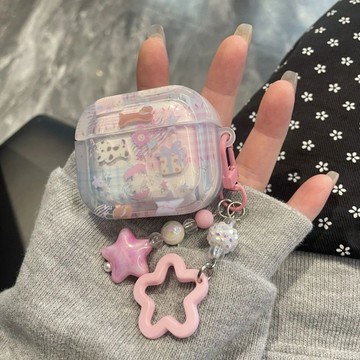 ✨耳機保護殼✨透粉藍格狗狗適用蘋果airpods4無線藍牙耳機pro2耳機套新3代2代