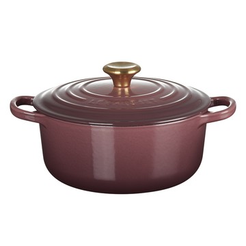 LE CREUSET -典藏琺瑯鑄鐵鍋圓鍋 20 cm (無花果-金頭-內鍋黑)