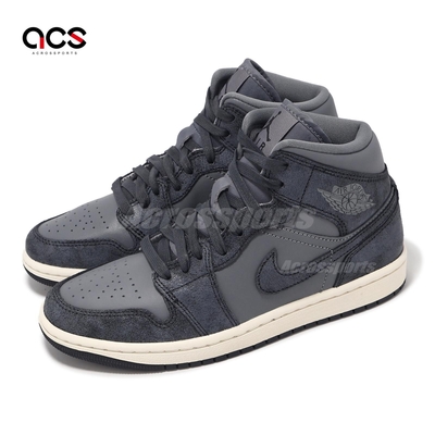 Nike 休閒鞋 Wmns Air Jordan 1 Mid SE 女鞋 灰 米 AJ1 石洗 麂皮 FJ3448-001