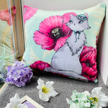 抱枕套 | 法蘭絨 | 可水洗 - 戀愛美人貓