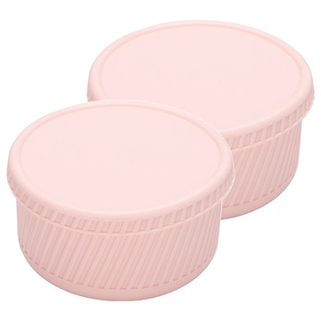 馬卡龍摺疊可微波矽膠保鮮盒 特大 條紋粉色  2個  2 個容器 + 2 個蓋子