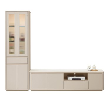 直人木業-UL莫蘭迪奶油風展示櫃搭配陶板電視櫃組242公分(展示櫃60公分+電視櫃182公分)