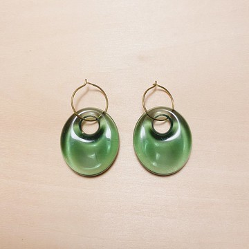 復古綠鏤空橢圓耳環