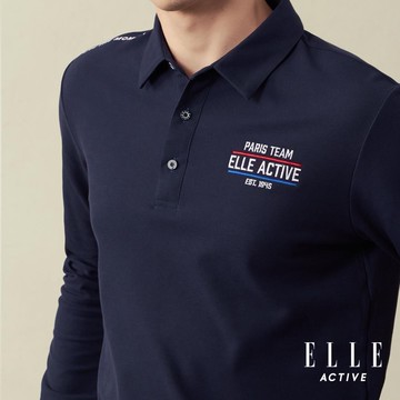 ELLE ACTIVE-法式經典品牌刺繡機能長袖POLO衫男款-深藍