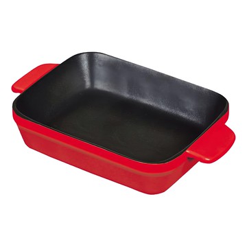 珍珠金屬 日本製 烤箱廚師不沾塗層耐熱深盤 L-1823 紅色  18 x 14cm  1個