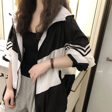 防曬衣薄外套長袖女撞色連帽開衫外套寬松遮肚子特大碼夏季【聚宝屋】