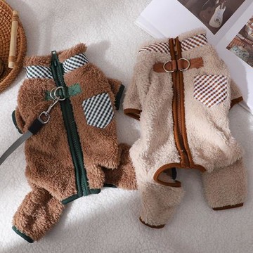 狗狗衣服秋冬新品外出帶雙D型牽引環四腿衣高顏值秋冬保暖款絨衣