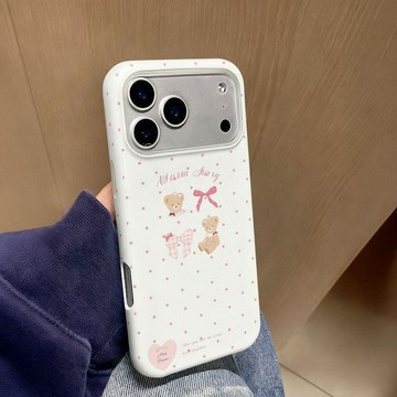 韓國菲林蘋果16promax手機殼iPhone15promax波點粉小熊14雙層13二合一12/11pro