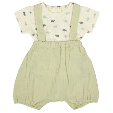 akachan honpo - 吊帶褲+短袖T恤組-綠色