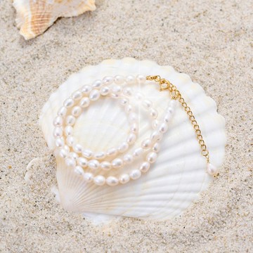 天然白色米型珍珠項鍊 5–6mm 金色延長鏈 簡約靈動 聖誕節禮物