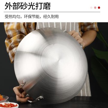【跨境爆款】加厚不銹鋼炒鍋商用雙耳大炒鍋雙柄無涂層食堂酒店用