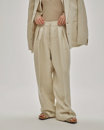 TODAYFUL- 亞麻打褶寬版西褲