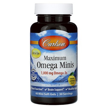 Carlson, Maximum Omega Minis，天然檸檬味，1,000 毫克，60 粒迷你軟凝膠（每粒軟凝膠 500 毫克）